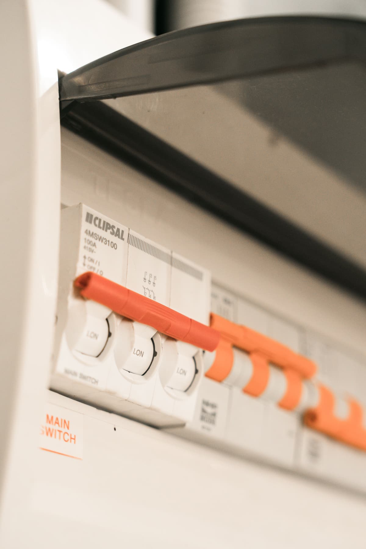 Circuit breakers and main switch in a home switchboard